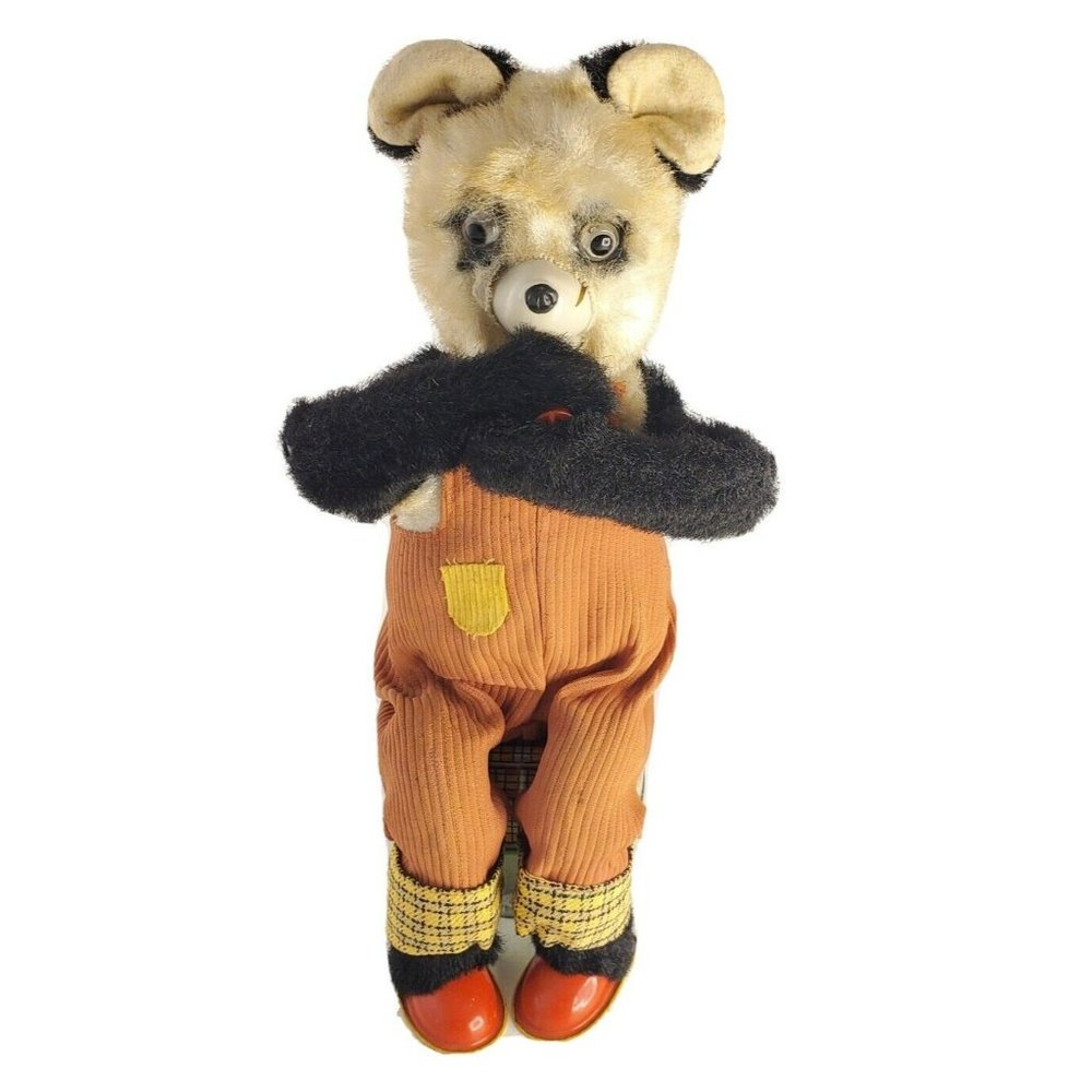 Vintage 1950's Alps Teddy Balloon Blowing Bear  Tin Toy Untested-READ